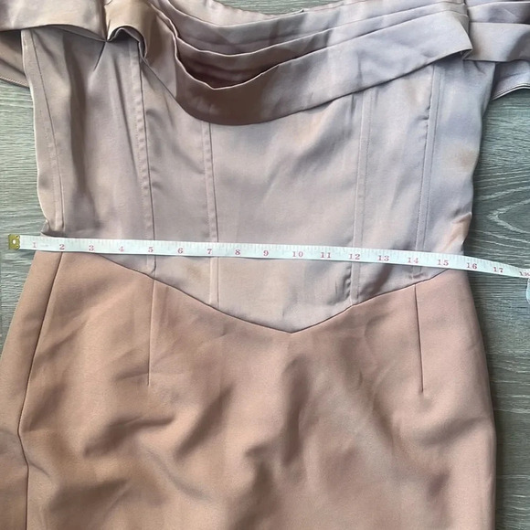 Lavish Alice Mink Pleated Bardot Satin Mix Midi Dress - Picture 12 of 14